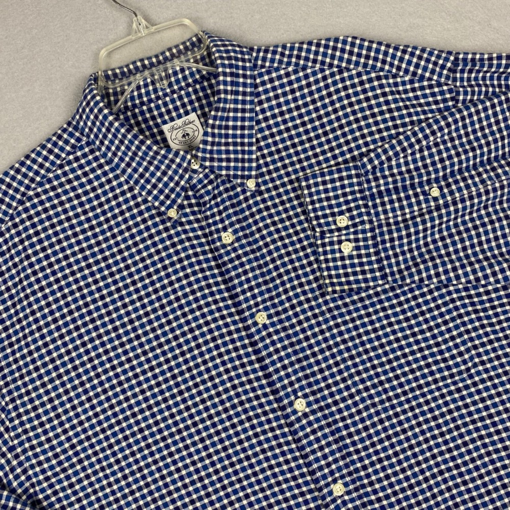 Brooks Brothers Mens XL Blue White Gingham Check Cotton Button Down Sport Shirt